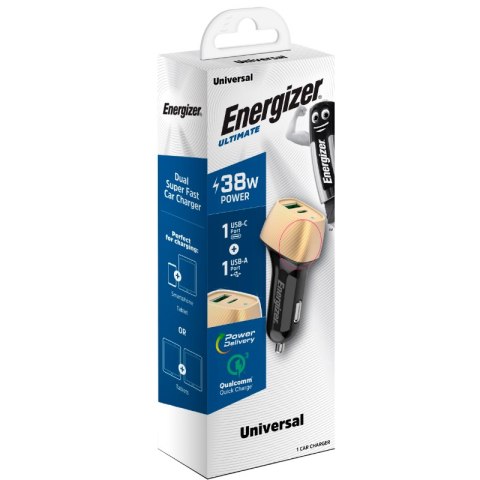 Energizer Ultimate - Ładowarka samochodowa USB-C & USB-A 38W PD + QC3.0 (Złoty / Czarny) Energizer Ultimate - Ładowarka samochodowa USB-C & USB-A 38W PD + QC3.0 (Złoty / Czarny)