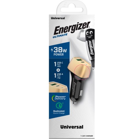 Energizer Ultimate - Ładowarka samochodowa USB-C & USB-A 38W PD + QC3.0 (Złoty / Czarny) Energizer Ultimate - Ładowarka samochodowa USB-C & USB-A 38W PD + QC3.0 (Złoty / Czarny)