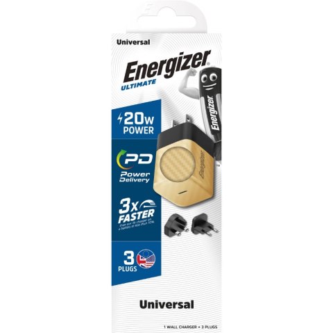Energizer Ultimate - Ładowarka sieciowa Multiplug EU / UK / US GaN USB-C 20W PD (Złoty) Energizer Ultimate - Ładowarka sieciowa Multiplug EU / UK / US GaN USB-C 20W PD (Złoty)