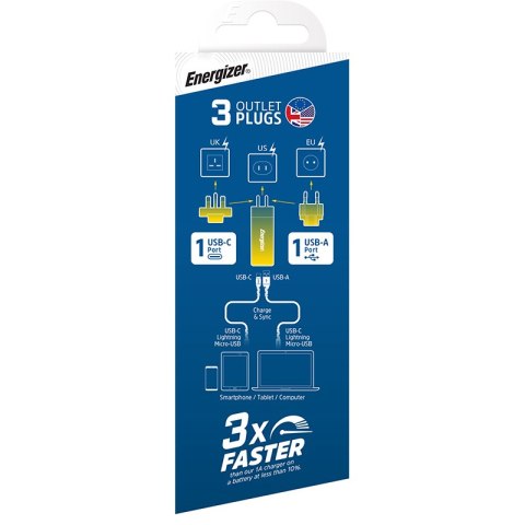 Energizer Ultimate - Ładowarka sieciowa Multiplug EU / UK / US GaN USB-C & USB-A 65W PD (Srebrny) Energizer Ultimate - Ładowarka sieciowa Multiplug EU / UK / US GaN USB-C & USB-A 65W PD (Srebrny)
