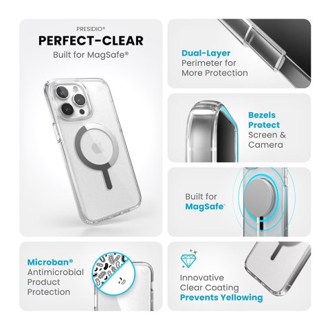 Speck Presidio Perfect-Clear MagSafe - Etui iPhone 15 Pro Max (Clear / Chrome Finish / Serene Silver) Speck Presidio Perfect-Clear MagSafe - Etui iPhone 15 Pro Max (Clear / Chrome Finish / Serene Silver)