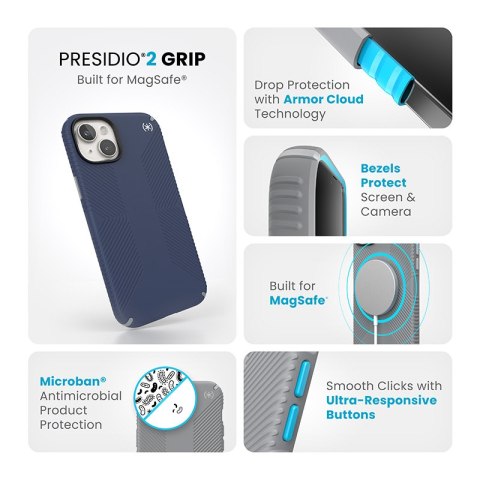Speck Presidio2 Grip Magsafe - Etui iPhone 15 Plus / iPhone 14 Plus (Coastal Blue / Dust Grey / White) Speck Presidio2 Grip Magsafe - Etui iPhone 15 Plus / iPhone 14 Plus (Coastal Blue / Dust Grey / White)