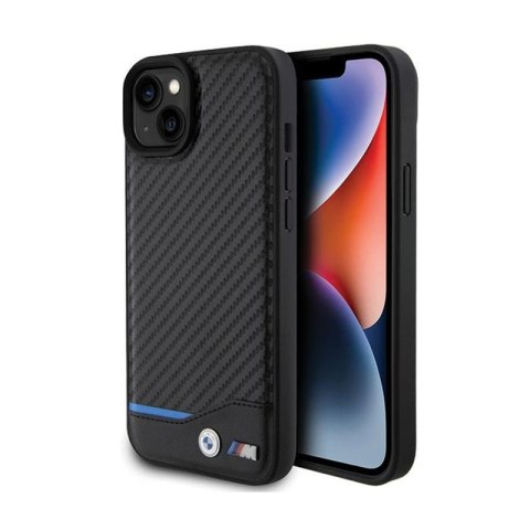 BMW Leather Carbon Blue Line - Etui iPhone 15 Plus (czarny) BMW Leather Carbon Blue Line - Etui iPhone 15 Plus (czarny)