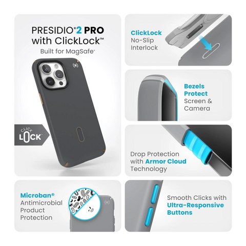 Speck Presidio2 Pro ClickLock & MagSafe - Etui iPhone 15 Pro Max (Charcoal Grey / Cool Bronze) Speck Presidio2 Pro ClickLock & MagSafe - Etui iPhone 15 Pro Max (Charcoal Grey / Cool Bronze)