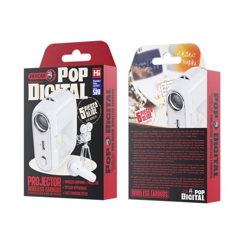 WEKOME S28 Pop Digital Series - Bezprzewodowe słuchawki Bluetooth V5.3 TWS z etui ładującym z funkcją projektora (Biały) WEKOME S28 Pop Digital Series - Bezprzewodowe słuchawki Bluetooth V5.3 TWS z etui ładującym z funkcją projektora (Biały)