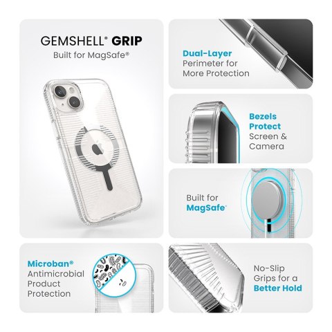Speck Gemshell Grip + MagSafe - Etui do iPhone 15 Plus / iPhone 14 Plus (Clear / Chrome Finish) Speck Gemshell Grip + MagSafe - Etui do iPhone 15 Plus / iPhone 14 Plus (Clear / Chrome Finish)