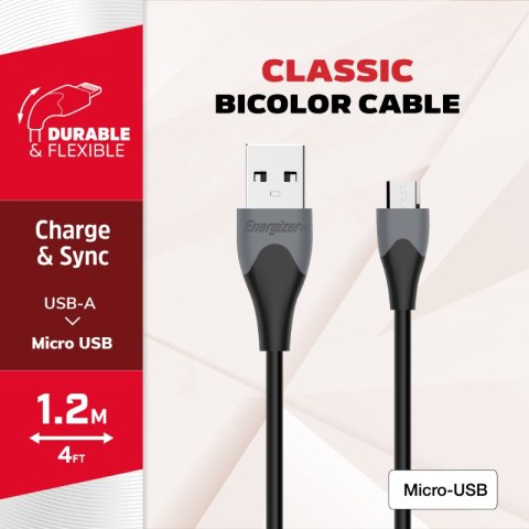 Energizer Classic - Kabel połączeniowy USB-A do Micro USB 1.2m (Czarny) Energizer Classic - Kabel połączeniowy USB-A do Micro USB 1.2m (Czarny)