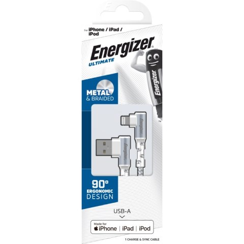 Energizer Ultimate - Kabel gamingowy USB-A do Lightning 90° certyfikat MFi 2m (Biały) Energizer Ultimate - Kabel gamingowy USB-A do Lightning 90° certyfikat MFi 2m (Biały)