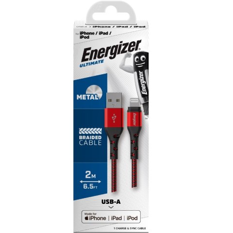 Energizer Ultimate - Kabel połączeniowy USB-A do Lightning certyfikat MFi 2m (Czerwony) Energizer Ultimate - Kabel połączeniowy USB-A do Lightning certyfikat MFi 2m (Czerwony)