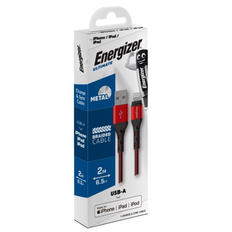Energizer Ultimate - Kabel połączeniowy USB-A do Lightning certyfikat MFi 2m (Czerwony) Energizer Ultimate - Kabel połączeniowy USB-A do Lightning certyfikat MFi 2m (Czerwony)