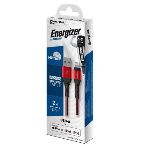 Energizer Ultimate - Kabel połączeniowy USB-A do Lightning certyfikat MFi 2m (Czerwony) Energizer Ultimate - Kabel połączeniowy USB-A do Lightning certyfikat MFi 2m (Czerwony)