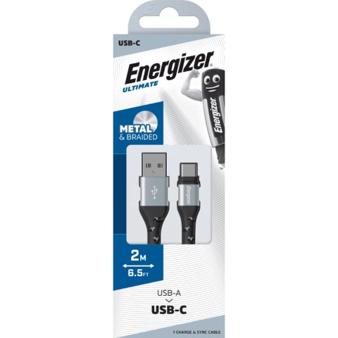 Energizer Ultimate - Kabel połączeniowy USB-A do USB-C 2m (Srebrny) Energizer Ultimate - Kabel połączeniowy USB-A do USB-C 2m (Srebrny)
