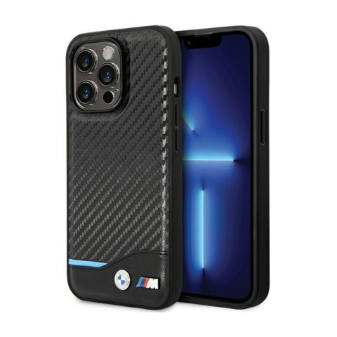 BMW Leather Carbon Blue Line - Etui iPhone 13 Pro (Czarny) BMW Leather Carbon Blue Line - Etui iPhone 13 Pro (Czarny)