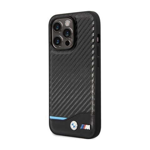 BMW Leather Carbon Blue Line - Etui iPhone 13 Pro (Czarny) BMW Leather Carbon Blue Line - Etui iPhone 13 Pro (Czarny)