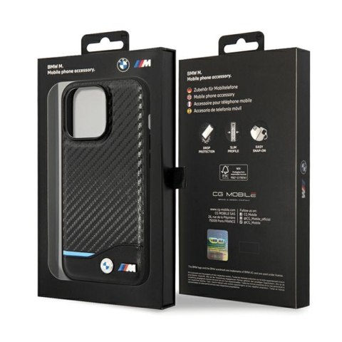 BMW Leather Carbon Blue Line - Etui iPhone 13 Pro (Czarny) BMW Leather Carbon Blue Line - Etui iPhone 13 Pro (Czarny)