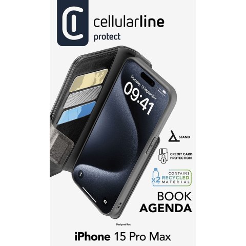 Cellularline Book Agenda - Etui iPhone 15 Pro Max z powłoką MICROBAN (czarny) Cellularline Book Agenda - Etui iPhone 15 Pro Max z powłoką MICROBAN (czarny)