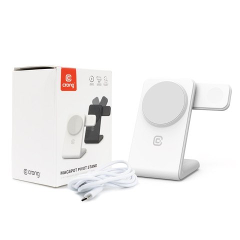 Crong MagSpot Pivot Stand - Ładowarka bezprzewodowa 3w1 z MagSafe do iPhone, Apple Watch i AirPods (biały) Crong MagSpot Pivot Stand - Ładowarka bezprzewodowa 3w1 z MagSafe do iPhone, Apple Watch i AirPods (biały)