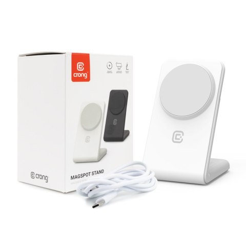 Crong MagSpot Stand - Ładowarka bezprzewodowa 2w1 z MagSafe do iPhone i AirPods (biały) Crong MagSpot Stand - Ładowarka bezprzewodowa 2w1 z MagSafe do iPhone i AirPods (biały)