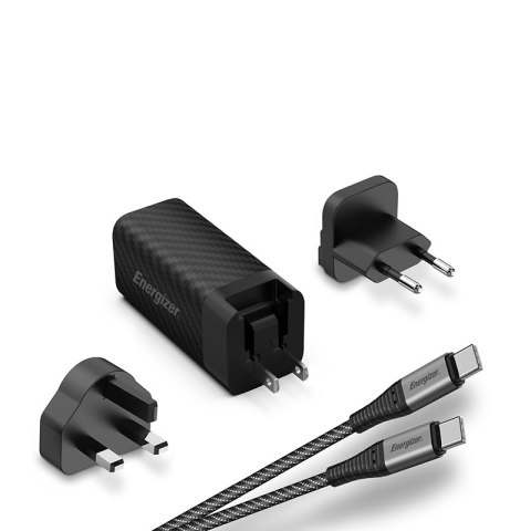Energizer Ultimate - Ładowarka sieciowa Multiplug EU / UK / US GaN USB-C & USB-A 65W PD + Kabel USB-C (Czarny) Energizer Ultimate - Ładowarka sieciowa Multiplug EU / UK / US GaN USB-C & USB-A 65W PD + Kabel USB-C (Czarny)