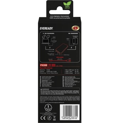 Eveready PX20B - Powerbank 20000 mAh 2x USB-A (Czarny) Eveready PX20B - Powerbank 20000 mAh 2x USB-A (Czarny)