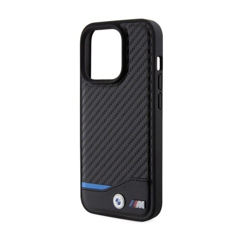BMW Leather Carbon Blue Line MagSafe - Etui iPhone 15 Pro (czarny) BMW Leather Carbon Blue Line MagSafe - Etui iPhone 15 Pro (czarny)