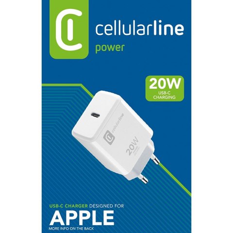 Cellularline - Ładowarka sieciowa USB-C Power Delivery 20W (Designed for Apple) (biały) Cellularline - Ładowarka sieciowa USB-C Power Delivery 20W (Designed for Apple) (biały)