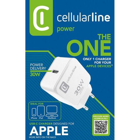 Cellularline The One - Ładowarka sieciowa USB-C Power Delivery 30W (biały) Cellularline The One - Ładowarka sieciowa USB-C Power Delivery 30W (biały)