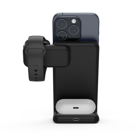 Crong MagSpot Pivot Stand - Ładowarka bezprzewodowa 3w1 z MagSafe do iPhone, Apple Watch i AirPods (czarny) Crong MagSpot Pivot Stand - Ładowarka bezprzewodowa 3w1 z MagSafe do iPhone, Apple Watch i AirPods (czarny)