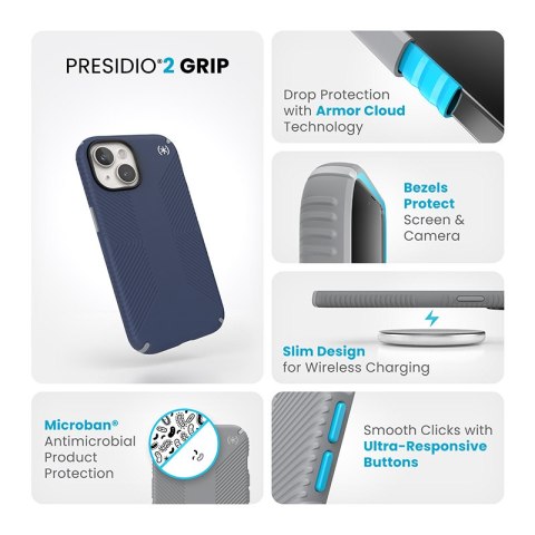 Speck Presidio2 Grip - Etui iPhone 15 / iPhone 14 / iPhone 13 (Coastal Blue / Dust Grey / White) Speck Presidio2 Grip - Etui iPhone 15 / iPhone 14 / iPhone 13 (Coastal Blue / Dust Grey / White)
