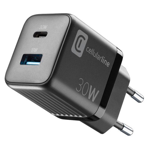 Cellularline Multipower Micro GaN - Ładowarka sieciowa USB-C & USB-A Power Delivery 30W (czarny) Cellularline Multipower Micro GaN - Ładowarka sieciowa USB-C & USB-A Power Delivery 30W (czarny)