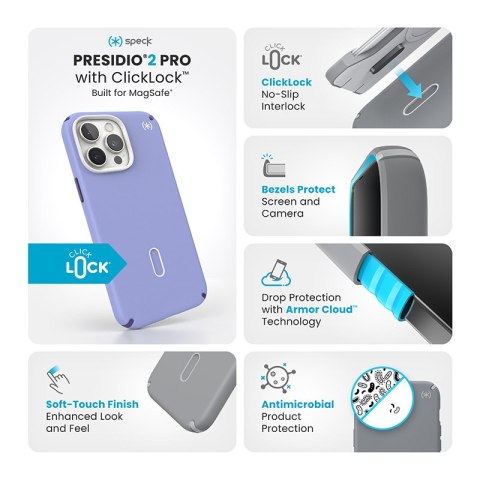 Speck Presidio2 Pro ClickLock & MagSafe - Etui iPhone 16 Pro Max (Future Lavender / Cassis Purple / White) Speck Presidio2 Pro ClickLock & MagSafe - Etui iPhone 16 Pro Max (Future Lavender / Cassis Purple / White)