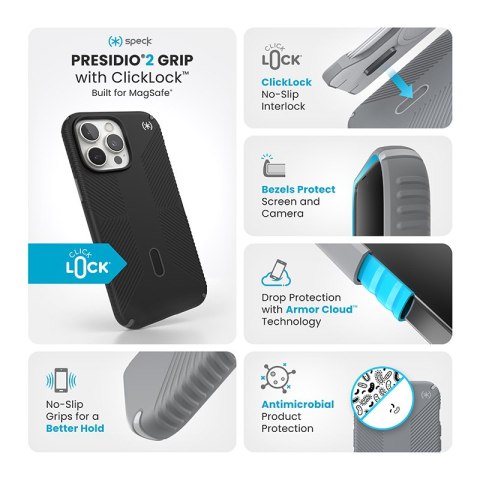 Speck Presidio2 Grip ClickLock & MagSafe - Etui iPhone 16 Pro Max (Black / Slate Grey / White) Speck Presidio2 Grip ClickLock & MagSafe - Etui iPhone 16 Pro Max (Black / Slate Grey / White)