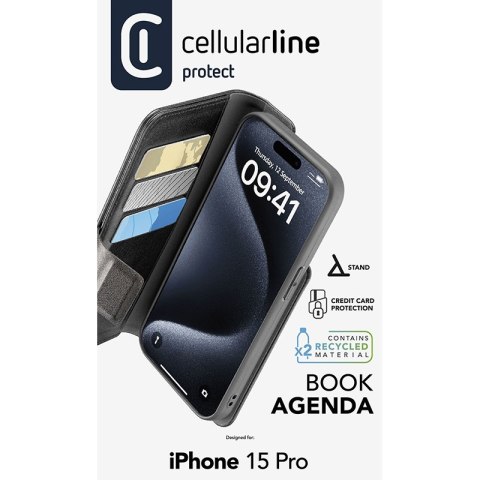 Cellularline Book Agenda - Etui iPhone 15 Pro z powłoką MICROBAN (czarny) Cellularline Book Agenda - Etui iPhone 15 Pro z powłoką MICROBAN (czarny)