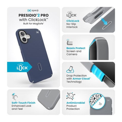 Speck Presidio2 Pro ClickLock & MagSafe - Etui iPhone 16 Plus (Coastal Blue / Dust Grey / White) Speck Presidio2 Pro ClickLock & MagSafe - Etui iPhone 16 Plus (Coastal Blue / Dust Grey / White)