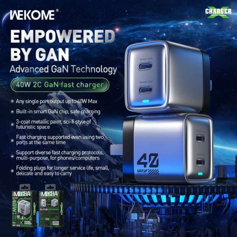 WEKOME WP-U02 Mecha Series - Ładowarka sieciowa 2x USB-C Super Fast Charger GaN 40W (Srebrny) WEKOME WP-U02 Mecha Series - Ładowarka sieciowa 2x USB-C Super Fast Charger GaN 40W (Srebrny)