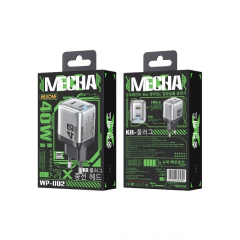 WEKOME WP-U02 Mecha Series - Ładowarka sieciowa 2x USB-C Super Fast Charger GaN 40W (Srebrny) WEKOME WP-U02 Mecha Series - Ładowarka sieciowa 2x USB-C Super Fast Charger GaN 40W (Srebrny)