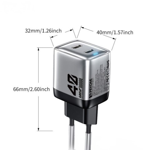 WEKOME WP-U02 Mecha Series - Ładowarka sieciowa 2x USB-C Super Fast Charger GaN 40W (Srebrny) WEKOME WP-U02 Mecha Series - Ładowarka sieciowa 2x USB-C Super Fast Charger GaN 40W (Srebrny)