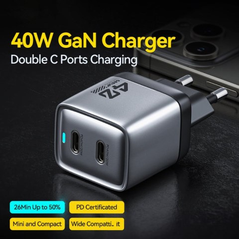 WEKOME WP-U02 Mecha Series - Ładowarka sieciowa 2x USB-C Super Fast Charger GaN 40W (Srebrny) WEKOME WP-U02 Mecha Series - Ładowarka sieciowa 2x USB-C Super Fast Charger GaN 40W (Srebrny)