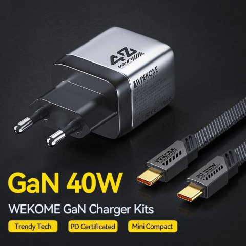WEKOME WP-U02 Mecha Series - Ładowarka sieciowa 2x USB-C Super Fast Charger GaN 40W (Srebrny) WEKOME WP-U02 Mecha Series - Ładowarka sieciowa 2x USB-C Super Fast Charger GaN 40W (Srebrny)