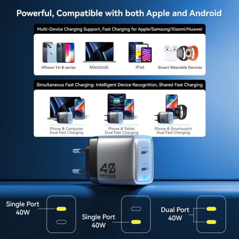 WEKOME WP-U02 Mecha Series - Ładowarka sieciowa 2x USB-C Super Fast Charger GaN 40W (Srebrny) WEKOME WP-U02 Mecha Series - Ładowarka sieciowa 2x USB-C Super Fast Charger GaN 40W (Srebrny)