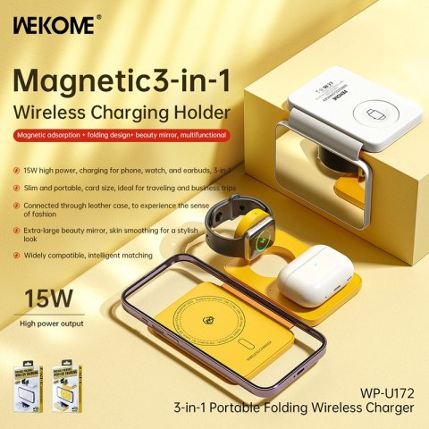 WEKOME WP-U172 - Ładowarka bezprzewodowa 3w1 z MagSafe do iPhone, Apple Watch i AirPods + lusterko (Żółty) WEKOME WP-U172 - Ładowarka bezprzewodowa 3w1 z MagSafe do iPhone, Apple Watch i AirPods + lusterko (Żółty)