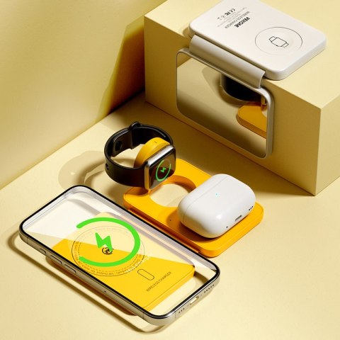 WEKOME WP-U172 - Ładowarka bezprzewodowa 3w1 z MagSafe do iPhone, Apple Watch i AirPods + lusterko (Żółty) WEKOME WP-U172 - Ładowarka bezprzewodowa 3w1 z MagSafe do iPhone, Apple Watch i AirPods + lusterko (Żółty)