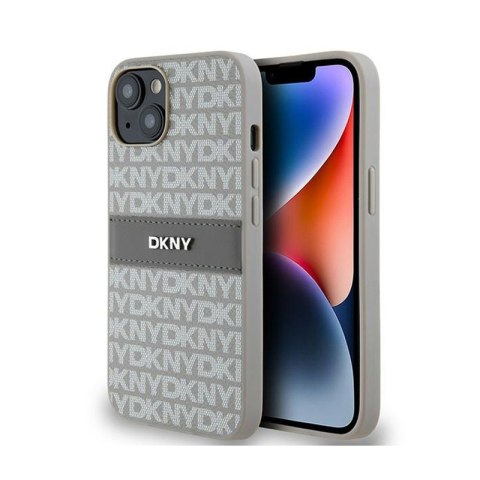 DKNY Leather Mono Stripe & Metal Logo - Etui iPhone 14 / 15 / 13 (beżowy) DKNY Leather Mono Stripe & Metal Logo - Etui iPhone 14 / 15 / 13 (beżowy)