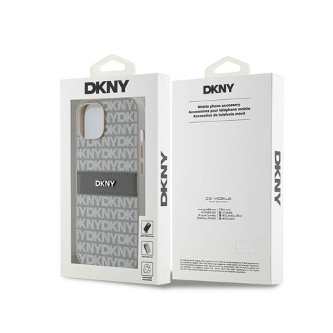 DKNY Leather Mono Stripe & Metal Logo - Etui iPhone 14 / 15 / 13 (beżowy) DKNY Leather Mono Stripe & Metal Logo - Etui iPhone 14 / 15 / 13 (beżowy)