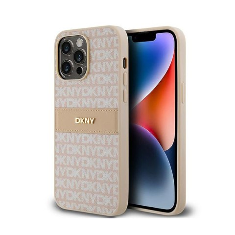 DKNY Leather Mono Stripe & Metal Logo - Etui iPhone 14 Pro Max (różowy) DKNY Leather Mono Stripe & Metal Logo - Etui iPhone 14 Pro Max (różowy)