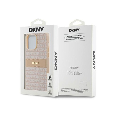 DKNY Leather Mono Stripe & Metal Logo - Etui iPhone 14 Pro Max (różowy) DKNY Leather Mono Stripe & Metal Logo - Etui iPhone 14 Pro Max (różowy)