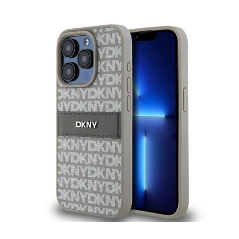 DKNY Leather Mono Stripe & Metal Logo - Etui iPhone 15 Pro Max (beżowy) DKNY Leather Mono Stripe & Metal Logo - Etui iPhone 15 Pro Max (beżowy)