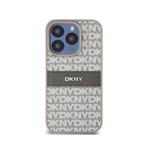 DKNY Leather Mono Stripe & Metal Logo - Etui iPhone 15 Pro Max (beżowy) DKNY Leather Mono Stripe & Metal Logo - Etui iPhone 15 Pro Max (beżowy)