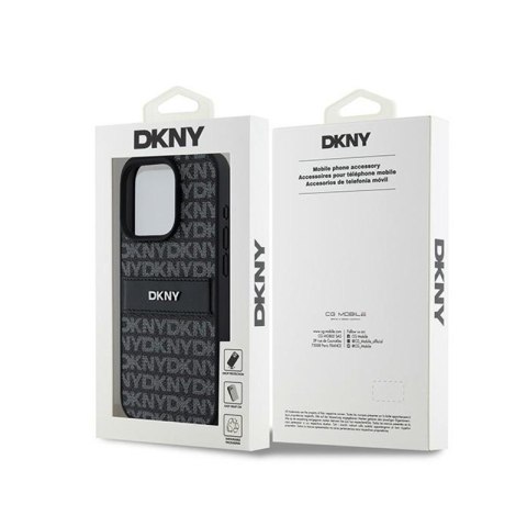 DKNY Leather Mono Stripe & Metal Logo - Etui iPhone 15 Pro (czarny) DKNY Leather Mono Stripe & Metal Logo - Etui iPhone 15 Pro (czarny)