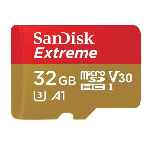 SanDisk Extreme microSDHC - Karta pamięci 32 GB A1 V30 UHS-I U3 100/60 MB/s z adapterem SanDisk Extreme microSDHC - Karta pamięci 32 GB A1 V30 UHS-I U3 100/60 MB/s z adapterem